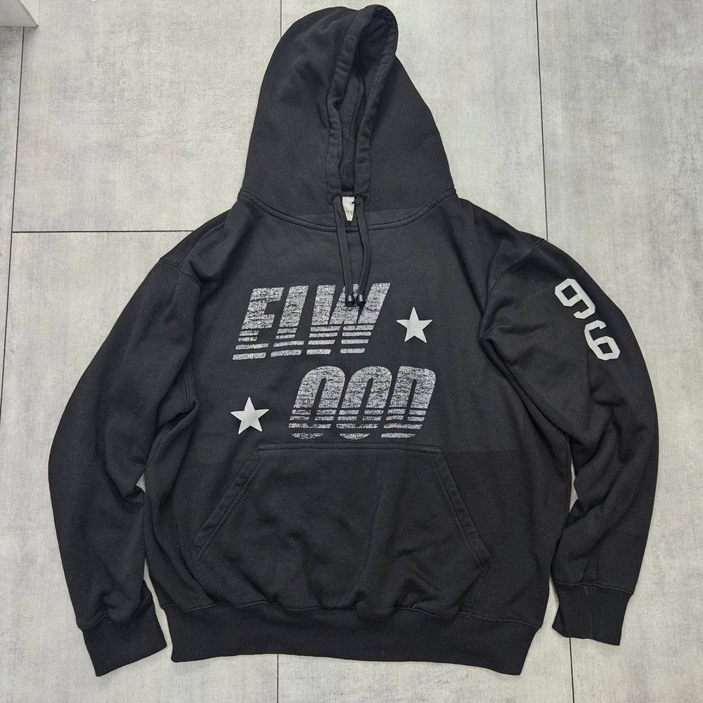 Elwood Mens Black Graphic Hoodie Sweatshirt 96 Sleeve Print Black Size Large